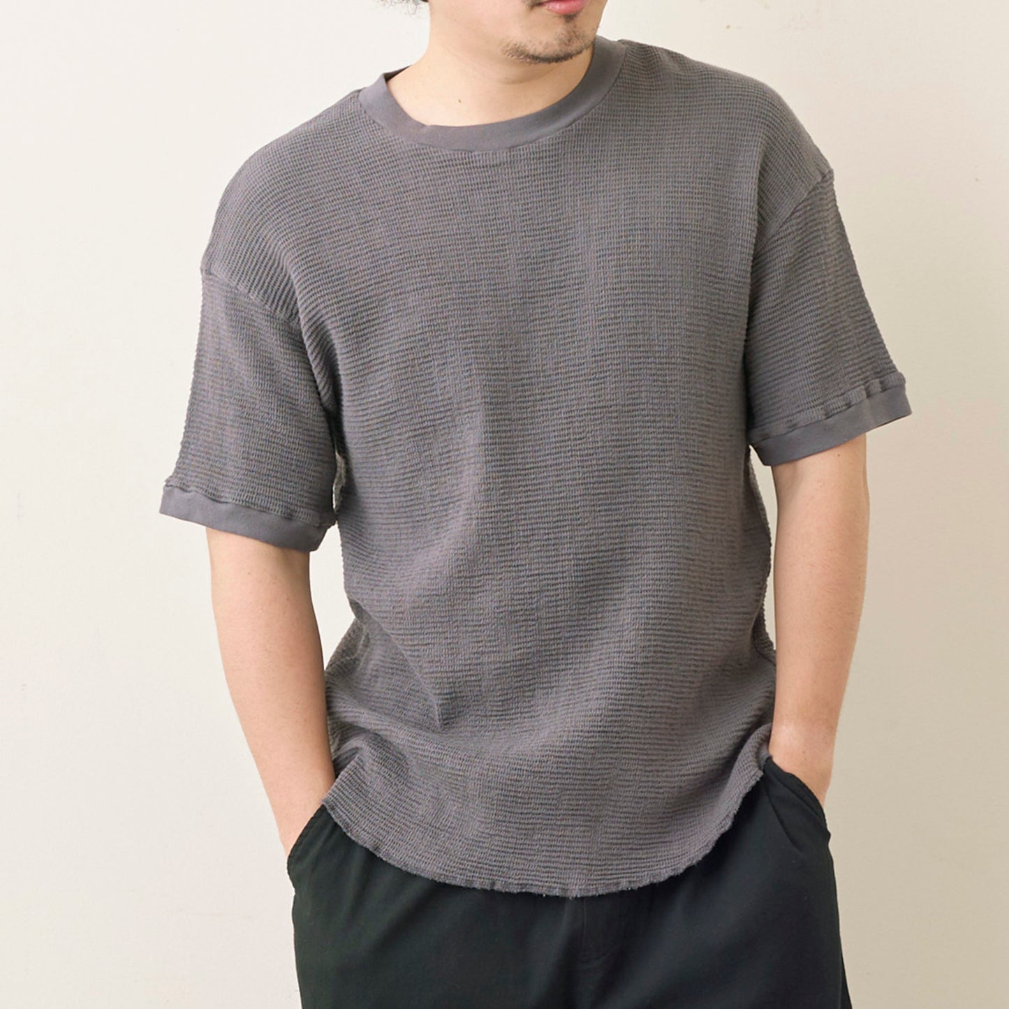 ビワッフルクルーネックTシャツ(ユニセックス・半袖)_3413814